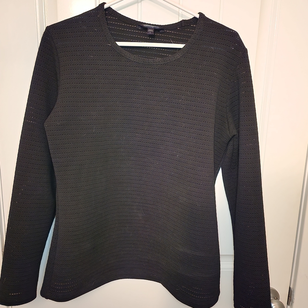Women’s Black Sheer Knit Long Sleeve Top | Fitted | Size L